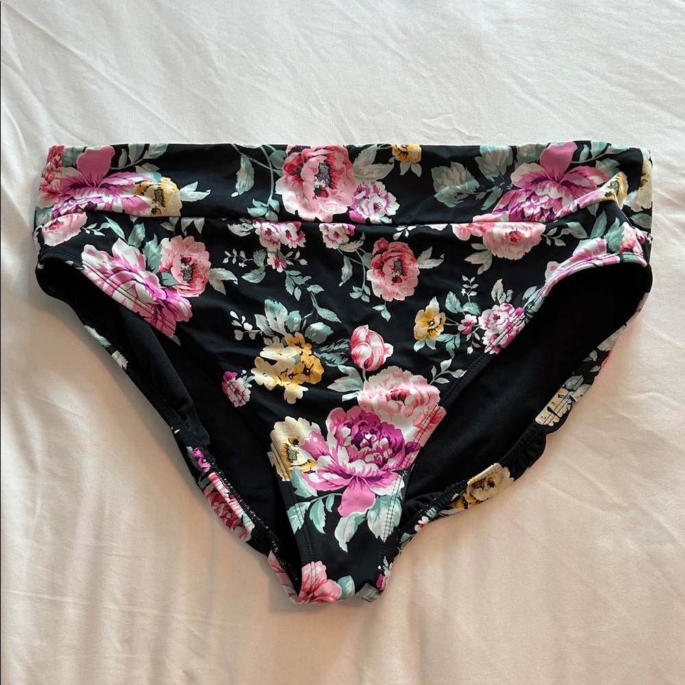 Maurices Floral Bikini Bottom - Black and Pink
